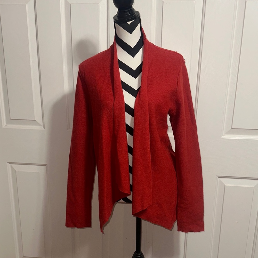 Susan Bristol Red Wool Open Front Cardigan